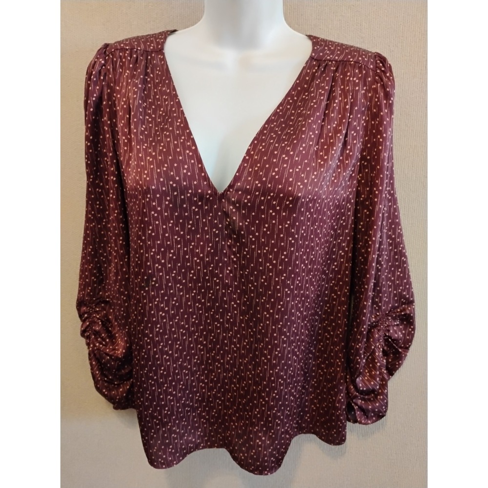 Joie Maizie Plum Star Print V-Neck Blouse Size L